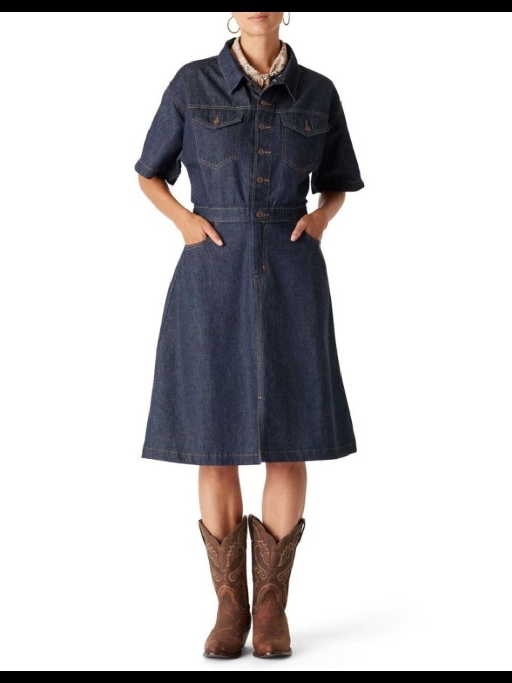 Classic Dark Blue Denim Short-Sleeve Jean Overalls Dress - Picture 2 of 7